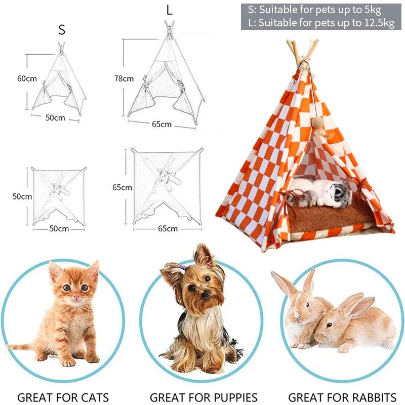 Kleine Tot Middelgrote Hond Bed Tipi Tent Voor Honden Katten Gezellig Hondenbed Met Dubbelzijdig Dik Pluche Pad, Duurzame Stof & Machine Wasbaar