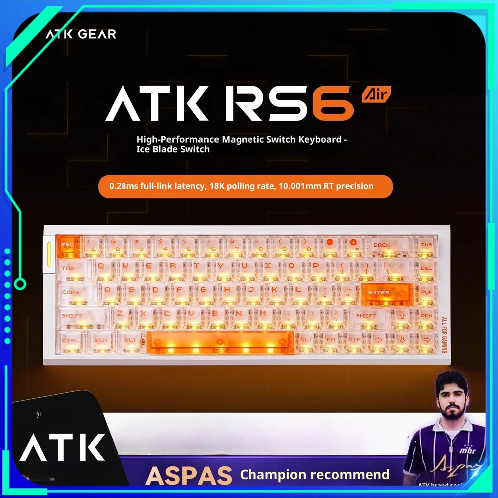 

Atk RS6 воздушный магнитный переключатель проводная клавиатура из алюминиевого сплава 8000 Гц 0,005 ммrt клавиатуры RGB прокладка ПК игровые аксессуары подарок