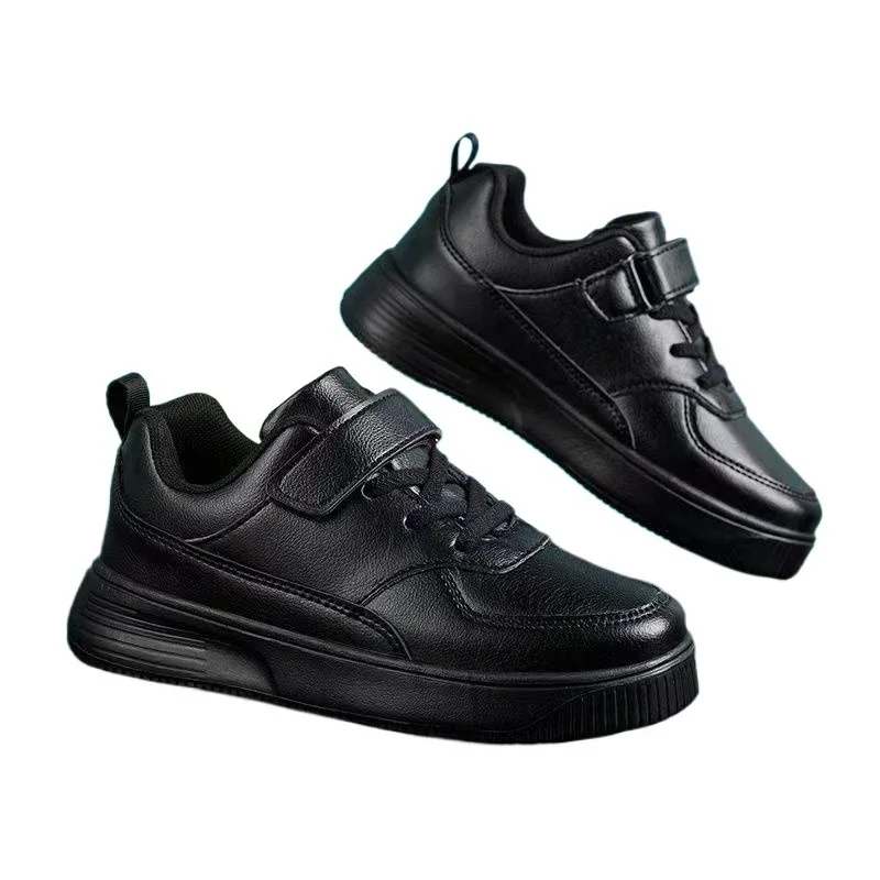 

Студенческая кожаная водонепроницаемая нескользящая спортивная обувь, детские маленькие белые туфли, туфли для досок для мальчиков, весенние нескользящие маленькие черные туфли