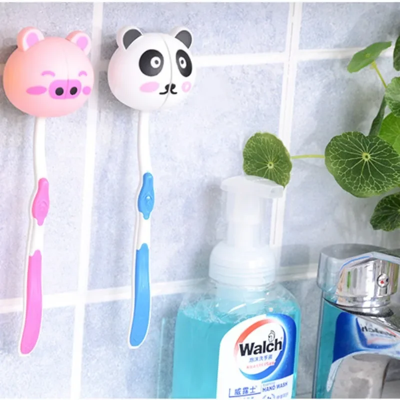 Cute Various Cartoon Animal Head Toothbrush Holders With Wall Suction Cups Creative Toothbrush Holders Punch Free Storage Rack