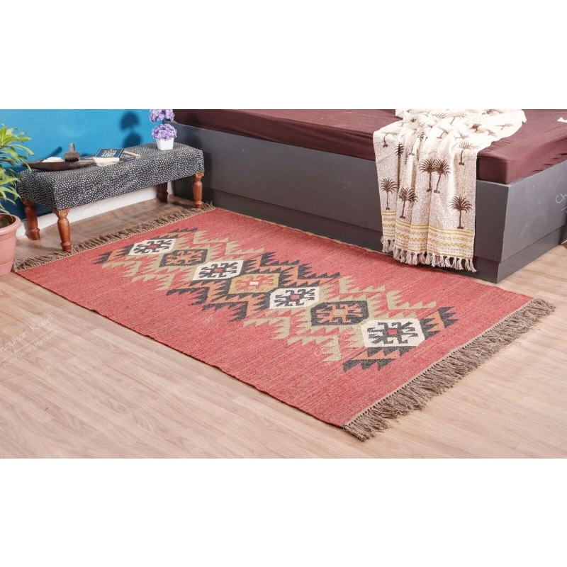 Village Traditional Art Runner Rug Handmade Wool jute Rug Area Kilim Rug