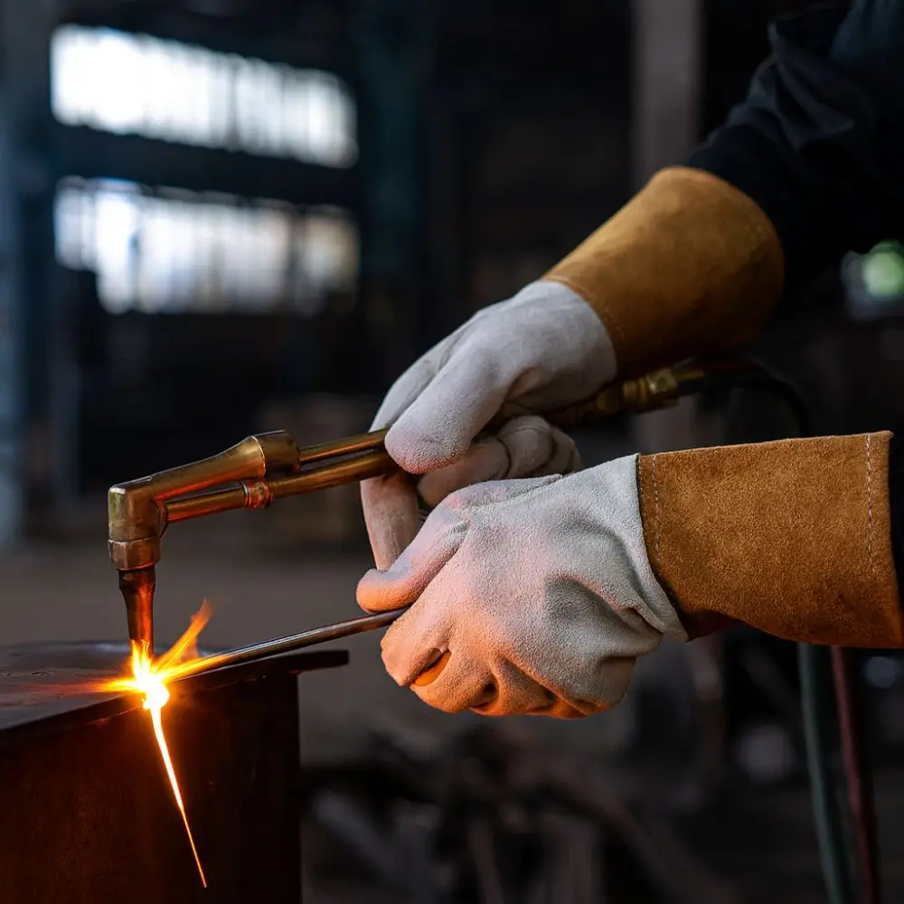 

1 пара износостойких сварочных перчаток, устойчивых к порезам и термостойких защитных перчаток, утолщенные кожаные перчатки для тяжелых условий эксплуатации