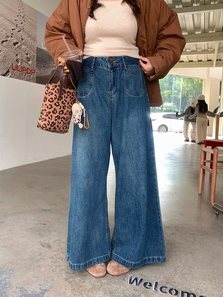 

Джинсы женские Lin Da Hui Design, широкие, в пол, свободного кроя, больших размеров, с высокой талией, осенне-зимние, новые, повседневные