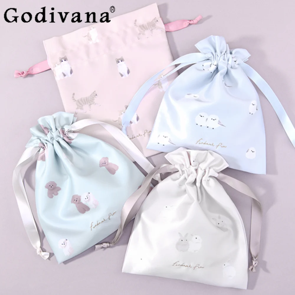 

Japanese Drawstring Pocket Cosmetic Bag Woman Travel Storage Bag Cute Animal Toiletries Cosmetic Organizer