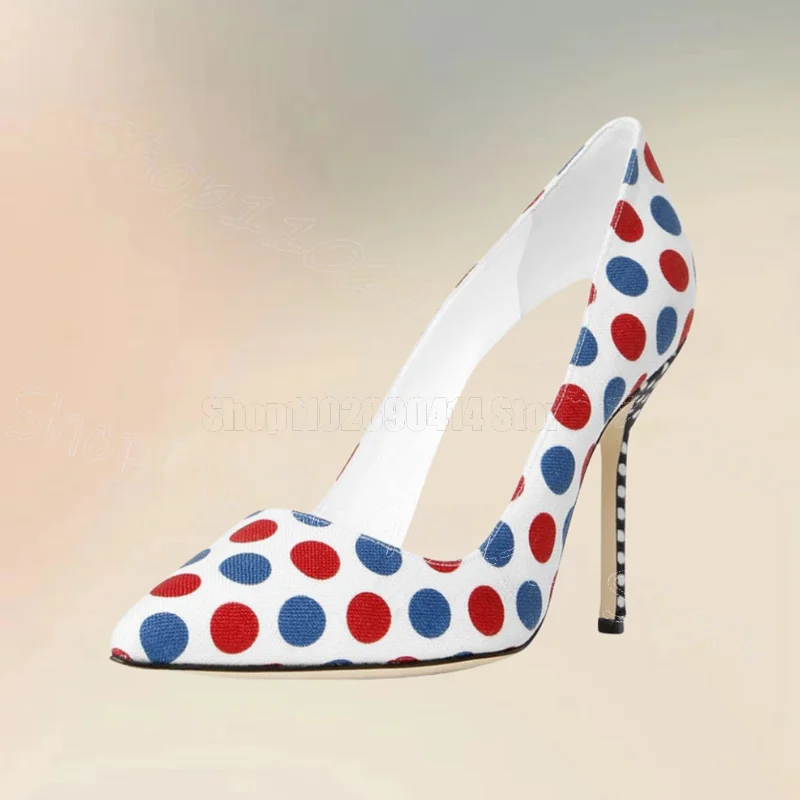 Colorful Wave Point Print Pointed Toe Pumps Slip On Women Shoes Thin High Heels New Party Feast Dating 2025 Zapatos Para Mujere