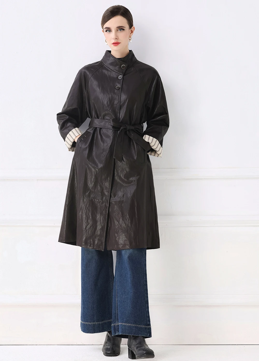 

Women's 2025 Autumn Winter Gothic PU Leather Trench Coat - Mid-Length Retro Moto Riding Outerwear, Windproof Jacket