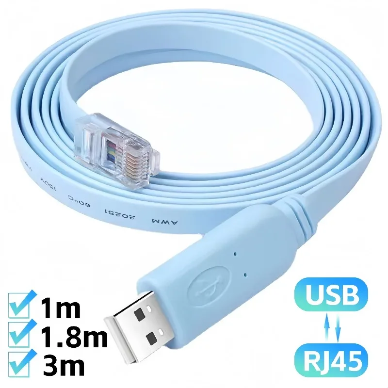 USB RJ45 Console Cable Network Debugging Serial Adapter for Router Switch AP Firewall Config Chip Win Linux 1m 3m 5m