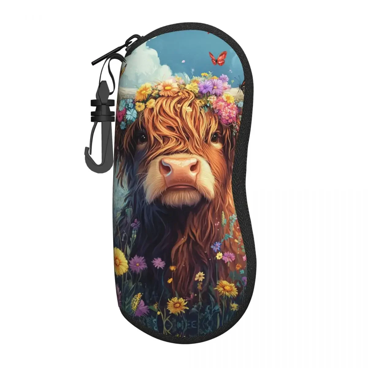 

Custom Highland Cow And Flower Shell Eyeglasses Case Women Men Cute Glasses Case Sunglasses Box Pouch