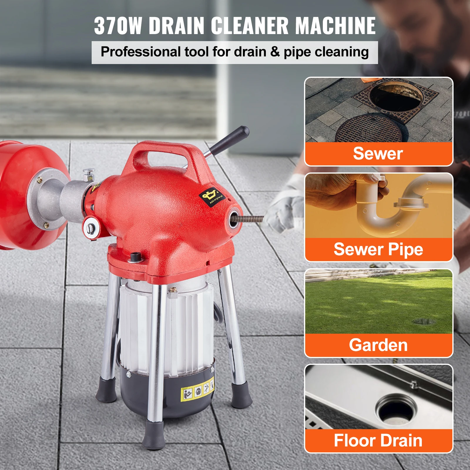 VEVOR Drain Cleaner Machine 120 FT x 5/8 Inch Electric Sewer Snake Auger Manual Feed - with 2 Sectional Steel Cables for  Pipes