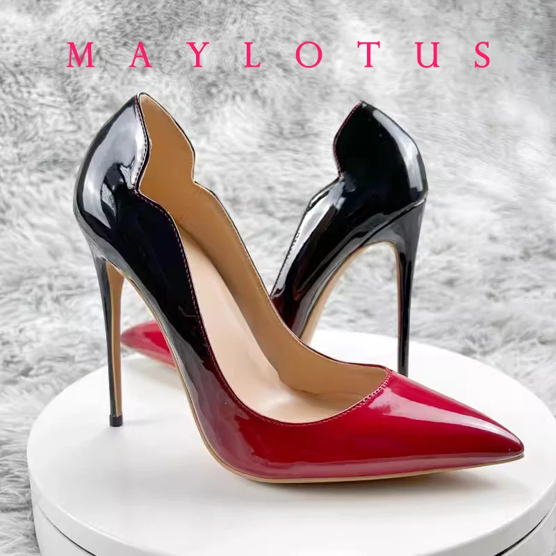 

12 Cm Heel Sexy Elegant Pumps Stilettos Glossy Patent Side Cut High Heels Pointed Toe Pump Custom Heel Height 8cm 10cm 12cm