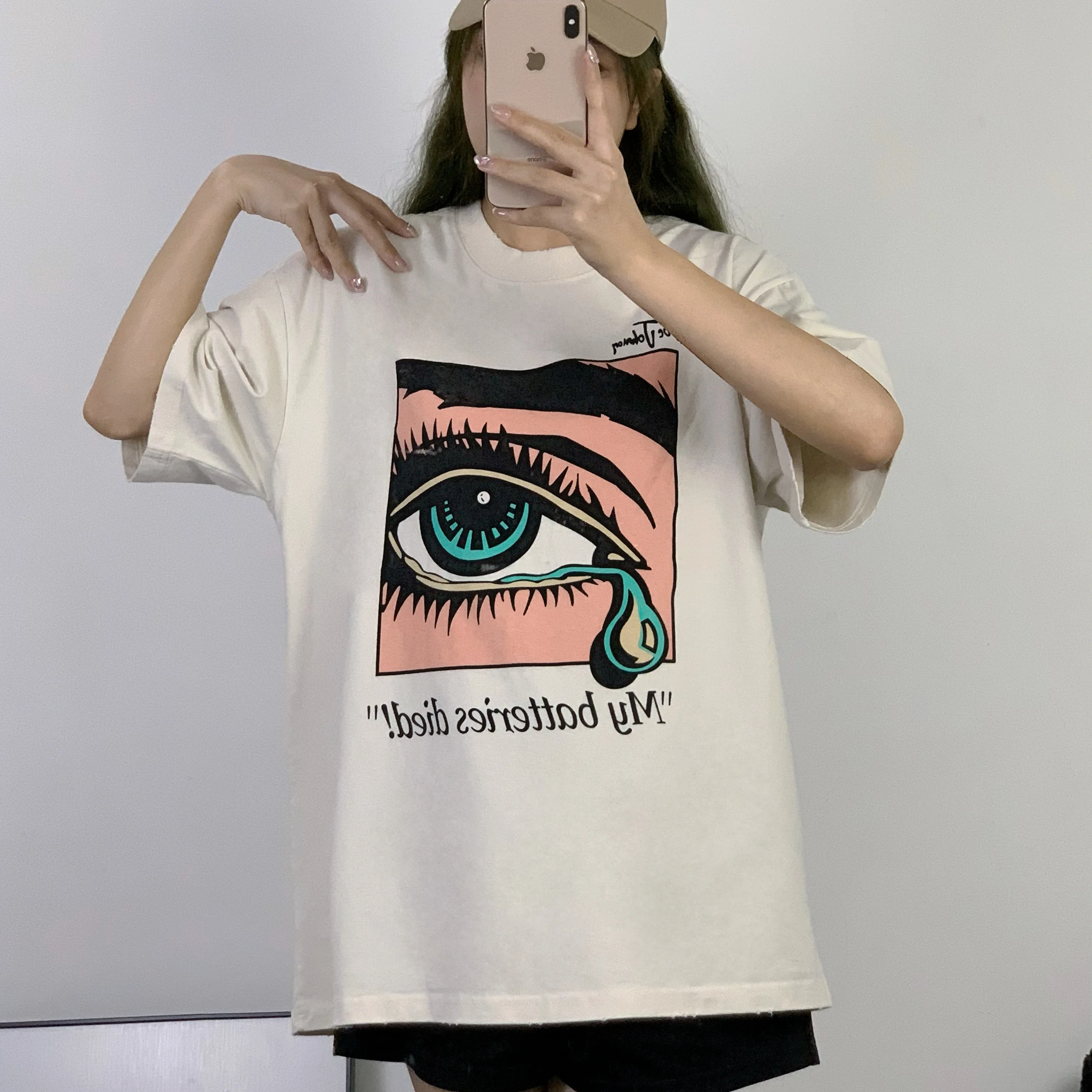 

Хлопковая футболка с золотым принтом, свободная посадка ort Sve round Ne Tear Hole, модная уличная одежда для молодежи, мужчин и женщин