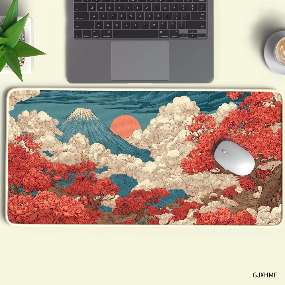 Kawaii Japanese Ukiyo Mousepad Laptop Office Gamer Carpet Red Art XxL Large Mouse Pad Pc Deskmat for Home Gaming Accessories