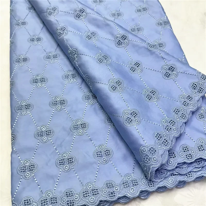 

5 Yards Nigerian 100% Cotton Polish Satin Embroidery Fabric High Quality Swiss Voile Lace Material For Men Dubai Style 14L362002