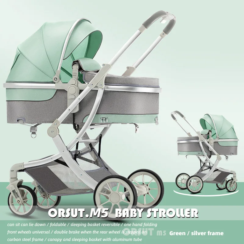 Stroller Can Sit or Lie Down Lightweight and Easy To Carry Two-way Swivel High Landscape Newborn Stroller Foldable Four-wheeler