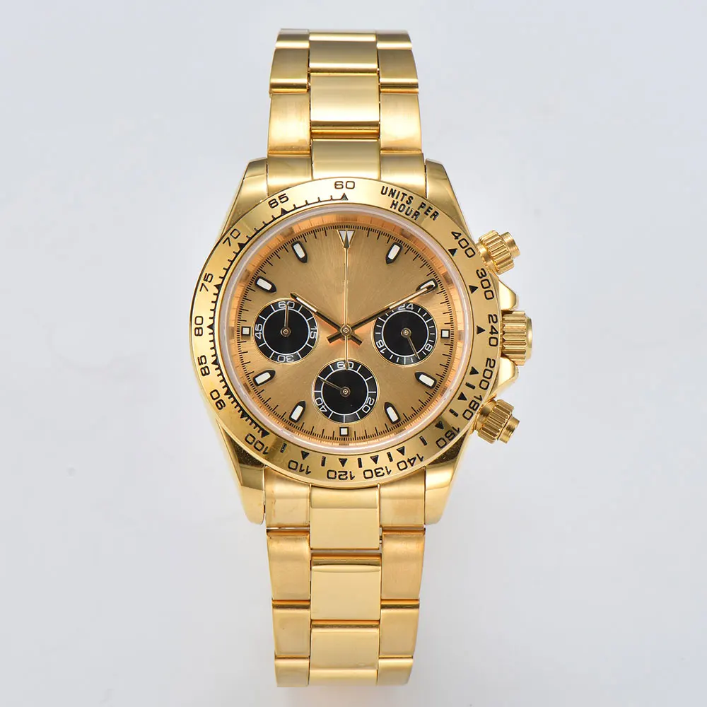 

﻿ 40mm VK63 Quartz Men's Gold Watch Chrono Code Watch 316L Stainless Steel Sapphire Glass Panda Eye Dial Watch