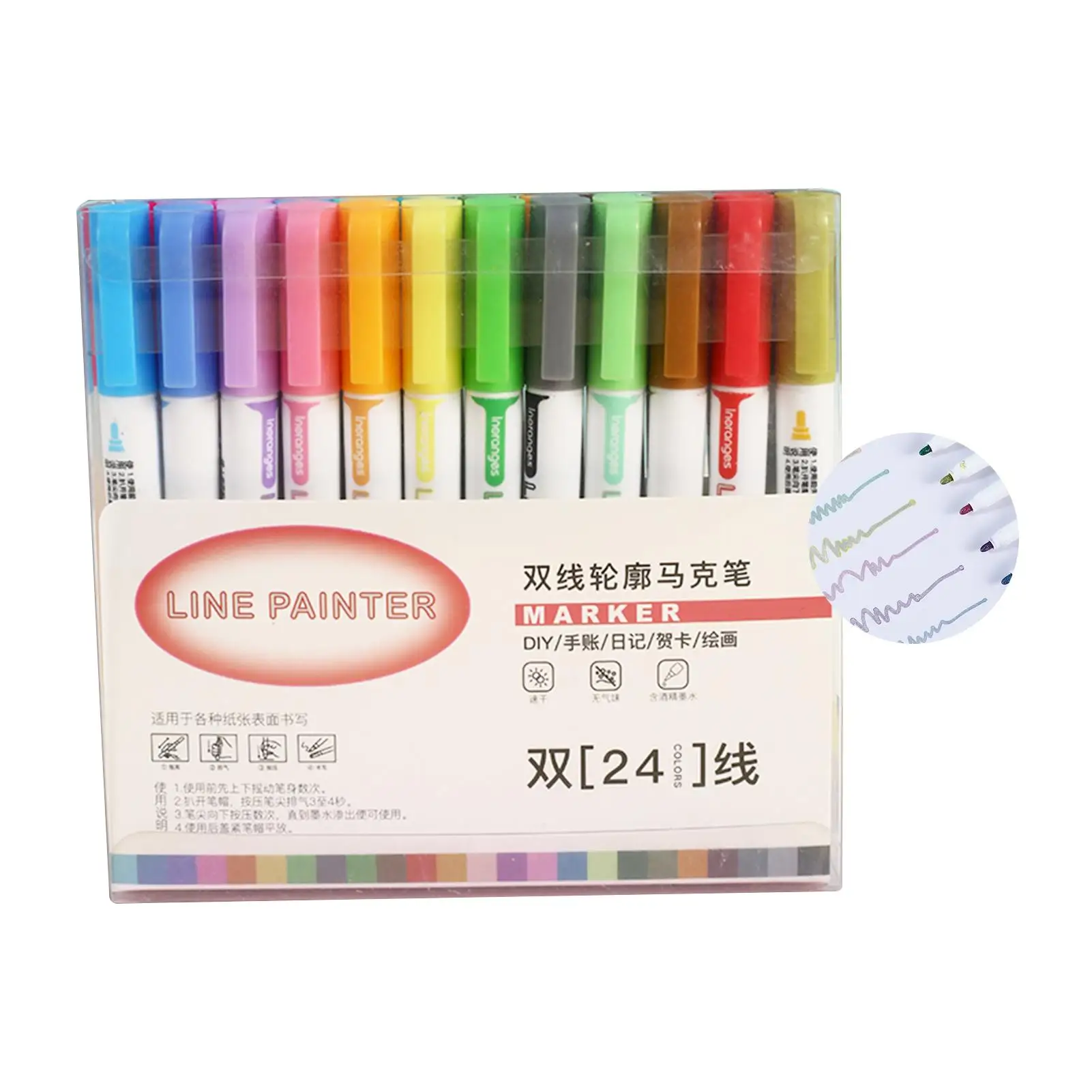 8 Colors Double Line Coloring Markers Outline Paint Pens 2.0mm Tip DIY Scrapbooking for Artists