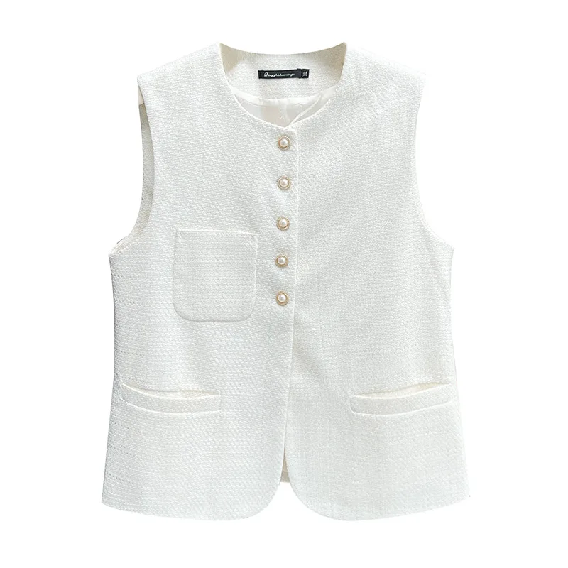 Chic Waistcoat Female Spring/Fall New Plus Size Women Round Neck Loose Thin Tweed Outside Vest Sleeveless Jacket 2421