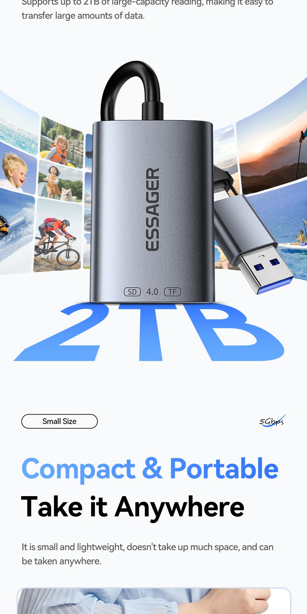 Essager Kartenleser SD4.0 312MB/s USBA Typ-C zu SD MicroSD TF Speicherkarten-Adapter für Laptop PC iPhone Huawei MacBook Windows – Detail 9