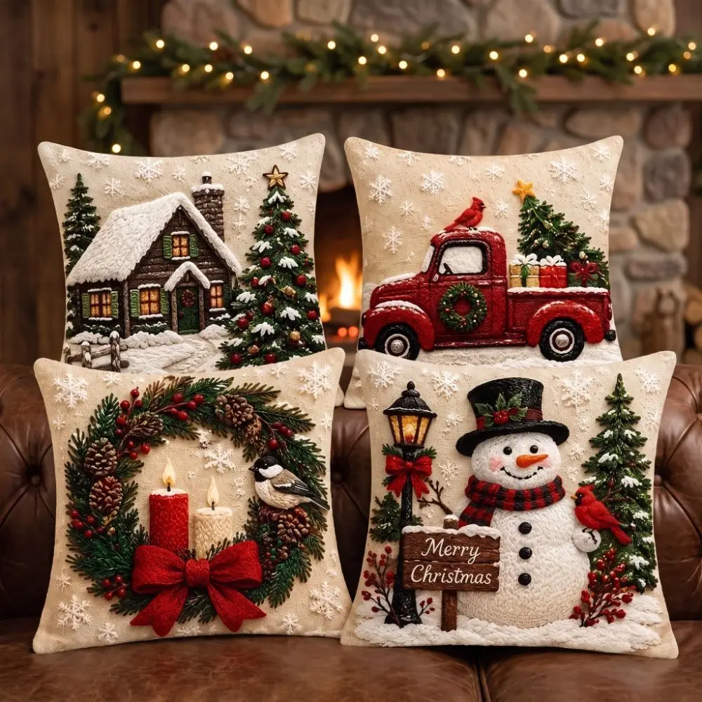 Cartoon Cute Soft Christmas Pillow Covers 2D Printed Tree Throw Cushion Case Reindeer Elf Santa Pillow Cover Home