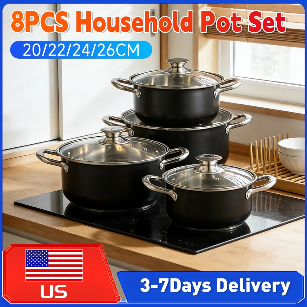 

4Pcs Stainless Steel Cookware Set with Glass Lid Household Leak Proof Soup Stockpot Combination for Home Kitchen Stove Cooking ﻿