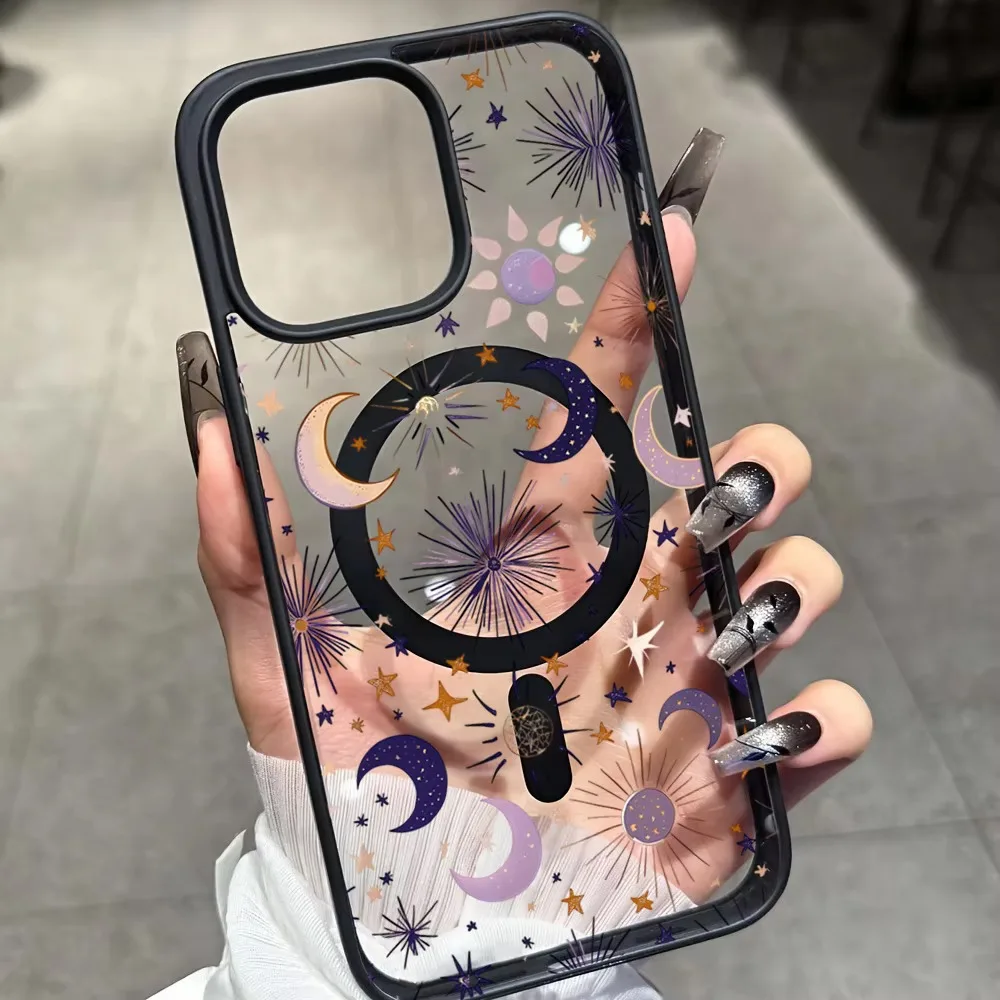 Coque transparente Stars Moon Y2K pour Magsafe iPhone 16 15 Pro Max 17 15 14 11 13 12 ProMax Plus, étuis de chargement sans fil en TPU anti-chute