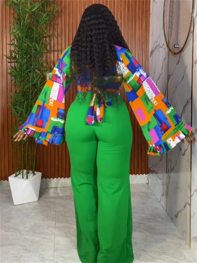 Wmstar بالإضافة إلى حجم قطعتين مجموعات بالجملة طويلة الأكمام طباعة بلوزات وسراويل واسعة الساق مطابقة دعوى الخريف الملابس دروب شوبينج