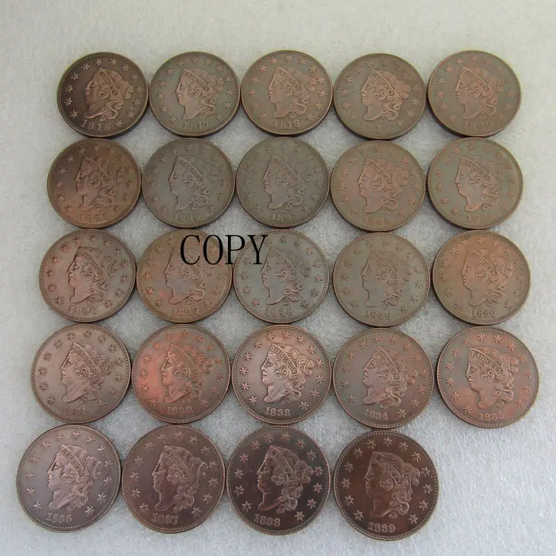 Полный набор, 24 шт./лот, коронная головка Cent 1816-1839, медная копия монеты, Коллекционная художественная коллекция, подарок, металл, антикварный импорт