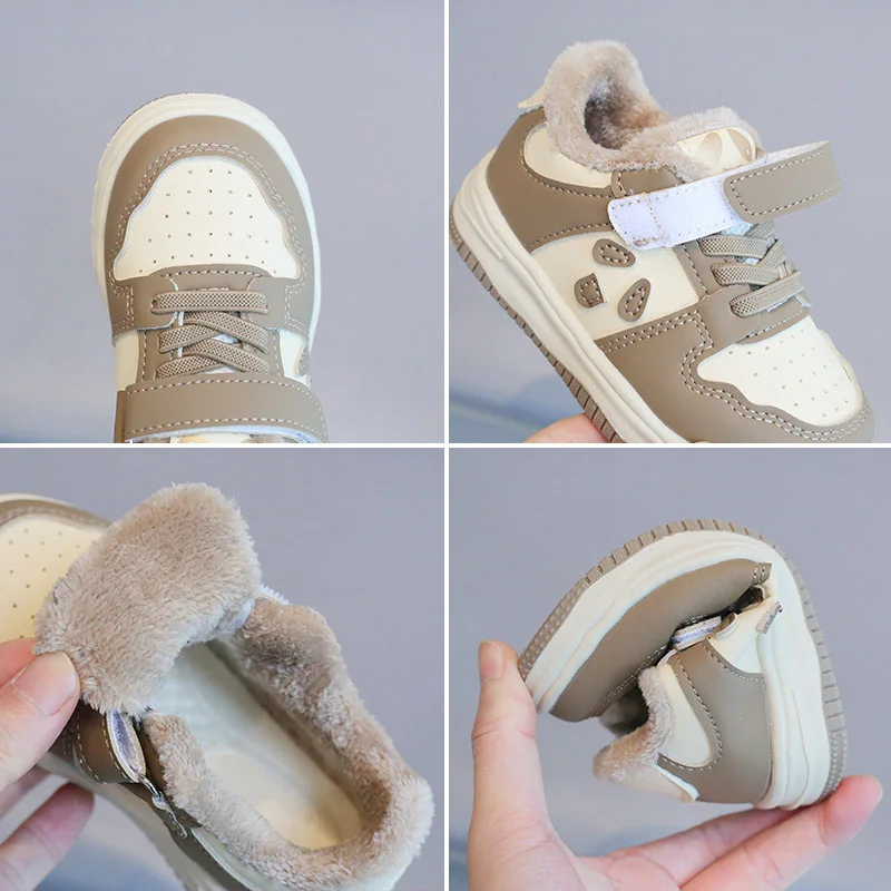 New Children's Shoes Boys' Fashion Panda Casual Shoes Thickened Warm Girls' Two-Cotton Board Shoes