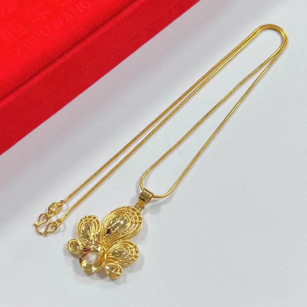 

Light luxury fashion 24K real gold peacock open-screen women's necklace au999 pure gold peacock collarbone necklace