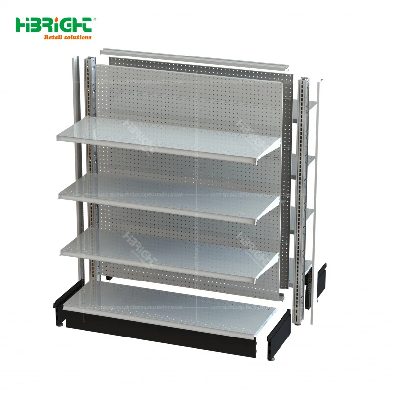 Rak Display Logam Besi Berat Tahan Lama Dua Sisi untuk Ritel, MOQ Rendah, Rak Gondola untuk Supermarket dan Toko Ritel