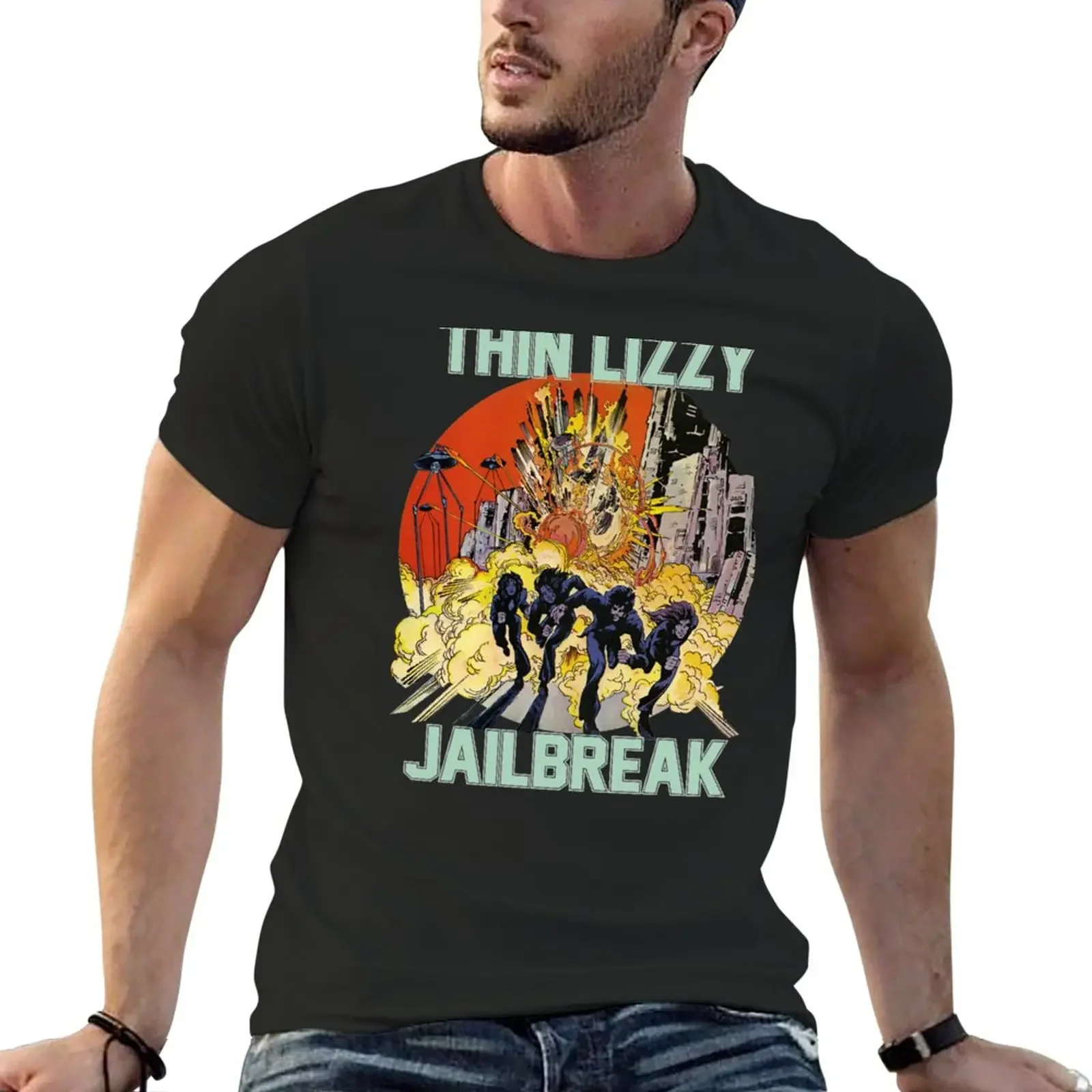 Gift Thanksgiving, Gif T-Shirt Thin Lizzy Jailbreak Explosion Vintage for Fans, Gift for Men Gift Halloween Day, Summer Funny