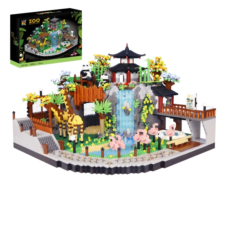 

5000PCS City Zoo Gardens Building Blocks Giraffe Panda Zoological Animal Park Street View Assemble Micro Bricks Toys Gifts Kids