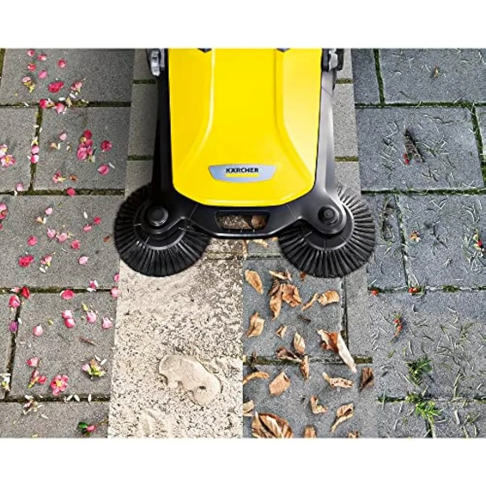 Twin Walk-Behind Outdoor Hand Push Sweeper - 5.25 Gallon Capacity - 26.8" Sweeping Width - Sweeps up to 26,000 ft²/Hour