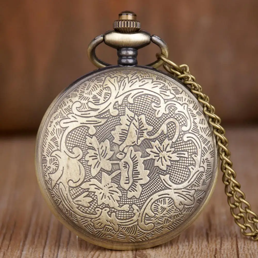 Unisex Vintage Quartz Pocket Watch Hollow Gear Arabic Number Pendant Necklace