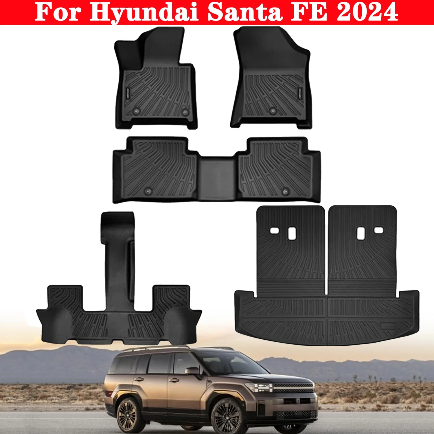 

All Weather TPE Floor Mats For Hyundai Santa Fe 2024 2025 only Gas, Anti-Slip Waterproof Trunk Mat with Backrest Mat (Only LHD)