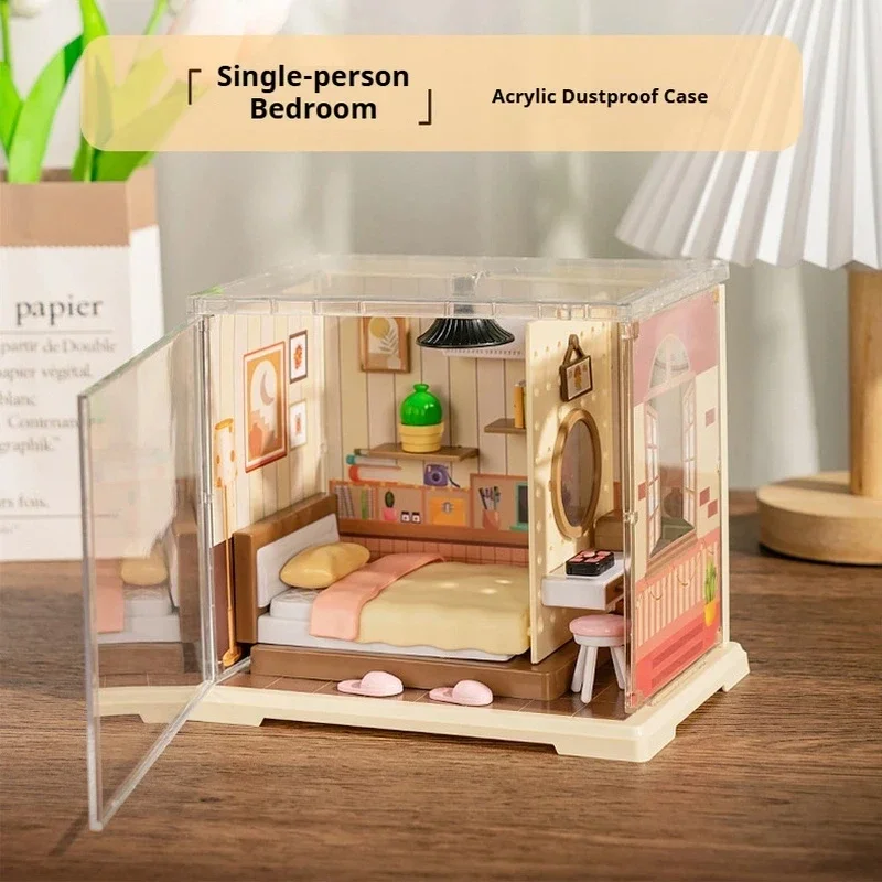 Creative DIY Mini Kitchen Dollhouse Miniature Room Model Assembly Craft Kit Desktop Decor Ornament Gift for Craft Lovers