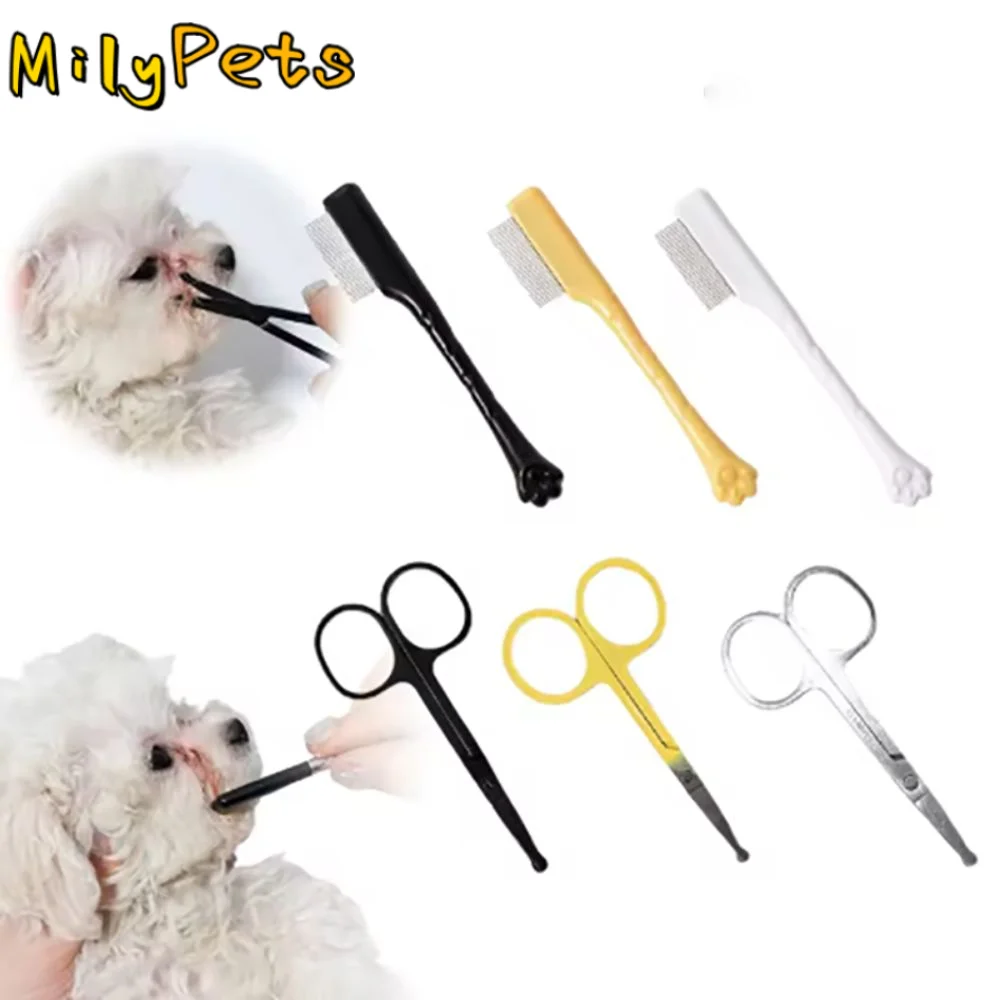 

2 Set Fine Tooth Pet Facial Cleaning Comb Set Professional Stainless Steel Pet Tear Stains Comb Safe Pet Grooming Scissors