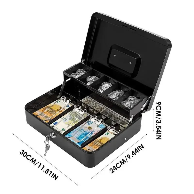 Money Box For Cash Saving Locking Cash Box With Money Tray Metal Money Saving Organizer 4 Bill/5 Coin Slots Cash Register Drawer