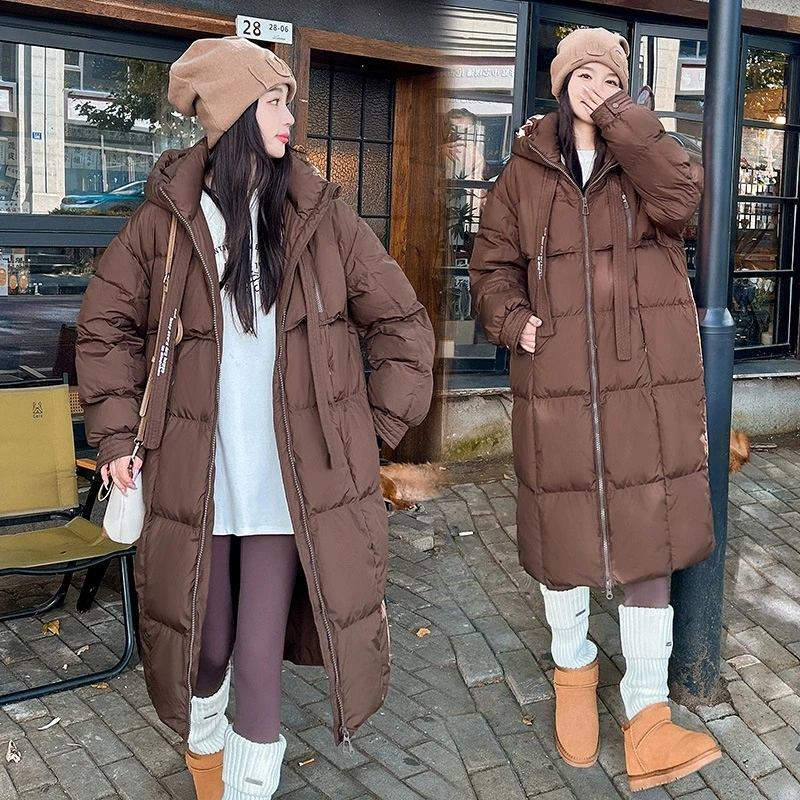 

Women Winter Long Cotton Coat 2025 New Warm Thicken Cotton Padded Jacket Korean Loose Hooded Parkas Coat Women Outwear