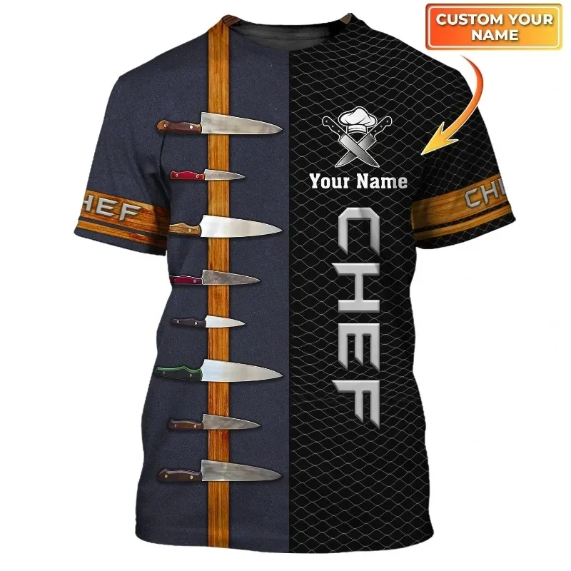 Men's Chef Work Uniform, Personalized Name T-shirt, 3D Printing, Informal, 2023, Quick Drying and Breathable Large Size