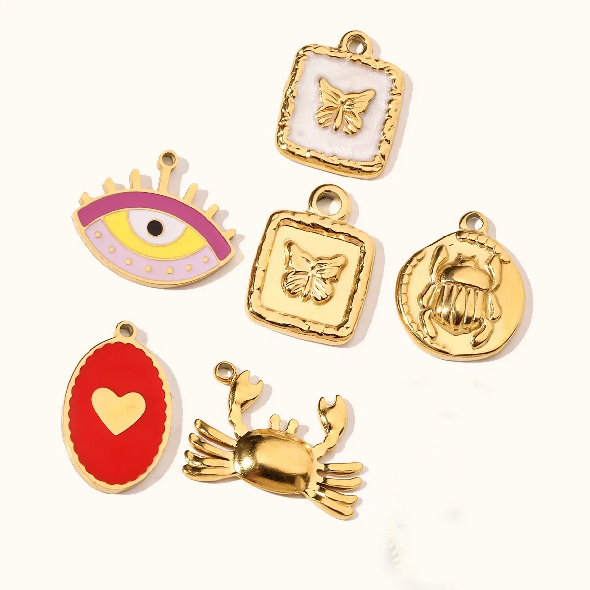 3pcs/Lot Stainless Steel Crab Butterfly Dog French DIY Charms Palm Snake Neaclace Pendant Jewelry Accessory