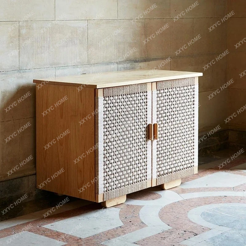 A  solid wood braided rope dining side cabinet entry living room storage cabinet  holiday bed and breakfast entrance cabinet