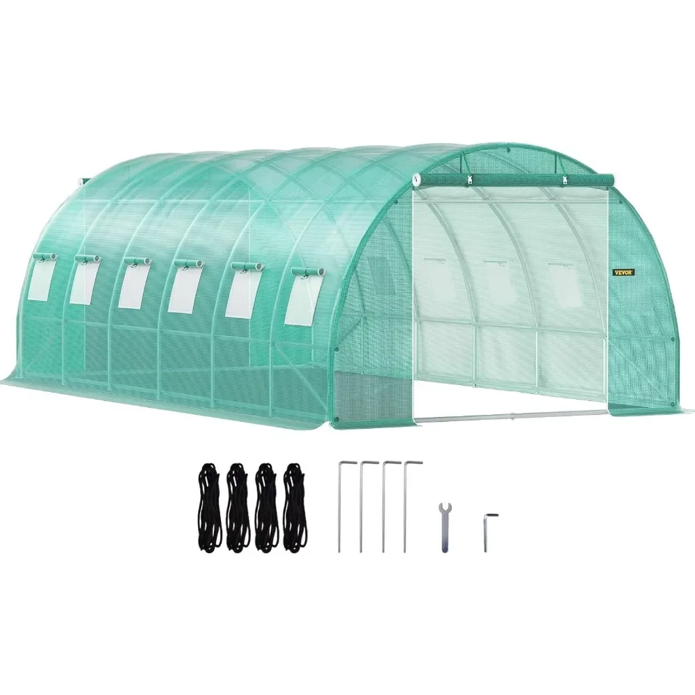 

Walk-in Tunnel Greenhouse 20 X 10 X 7 Ft Portable Plant Hot House W/Zippered Door 12 Roll-up Windows Galvanized Steel Hoops