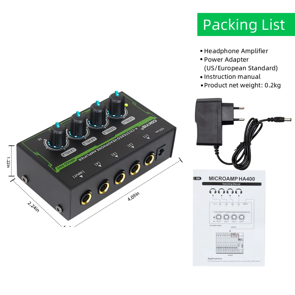 4 Channel Stereo Headphone Amplifier LED Sound Amplifier With Power Adapter EU US Plug Adapter Headphone Amplifier