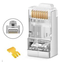 ZoeRax 50pcs Shielded RJ45 CAT5 CAT6 Pass Through Connectors -Modular Plugs Gold Plated 3 Prong 8P8C Ethernet Ends 1.1mm