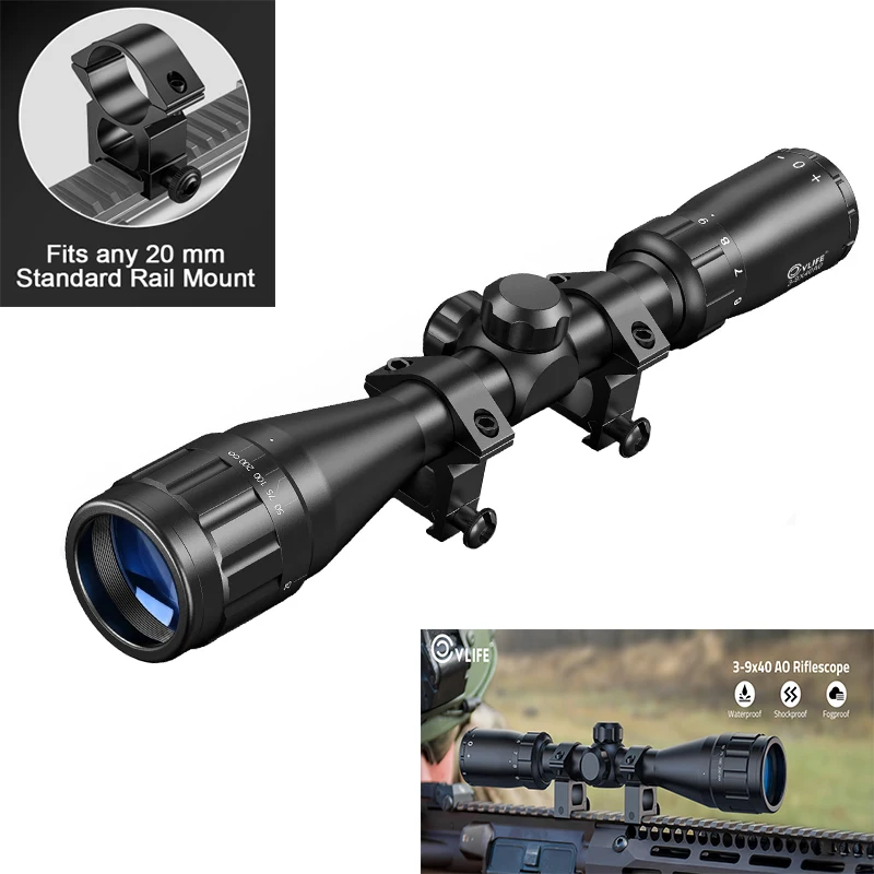 

CVLIFE Rifle Scope 3-9x40 Optics Riflescope R4 Reticle Crosshair Sights for 20mm Picatinny Rail Mounts for Hunting Outdoor