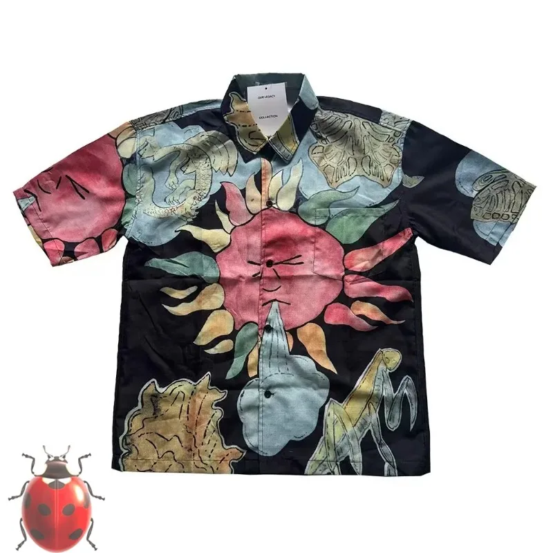 

Men's Clothing Our Legacy Short Sleeve Shirts Men Women Hip Hop Abstract Red Sun Pattern Print Shirt Loose Casual Clothes Blouse