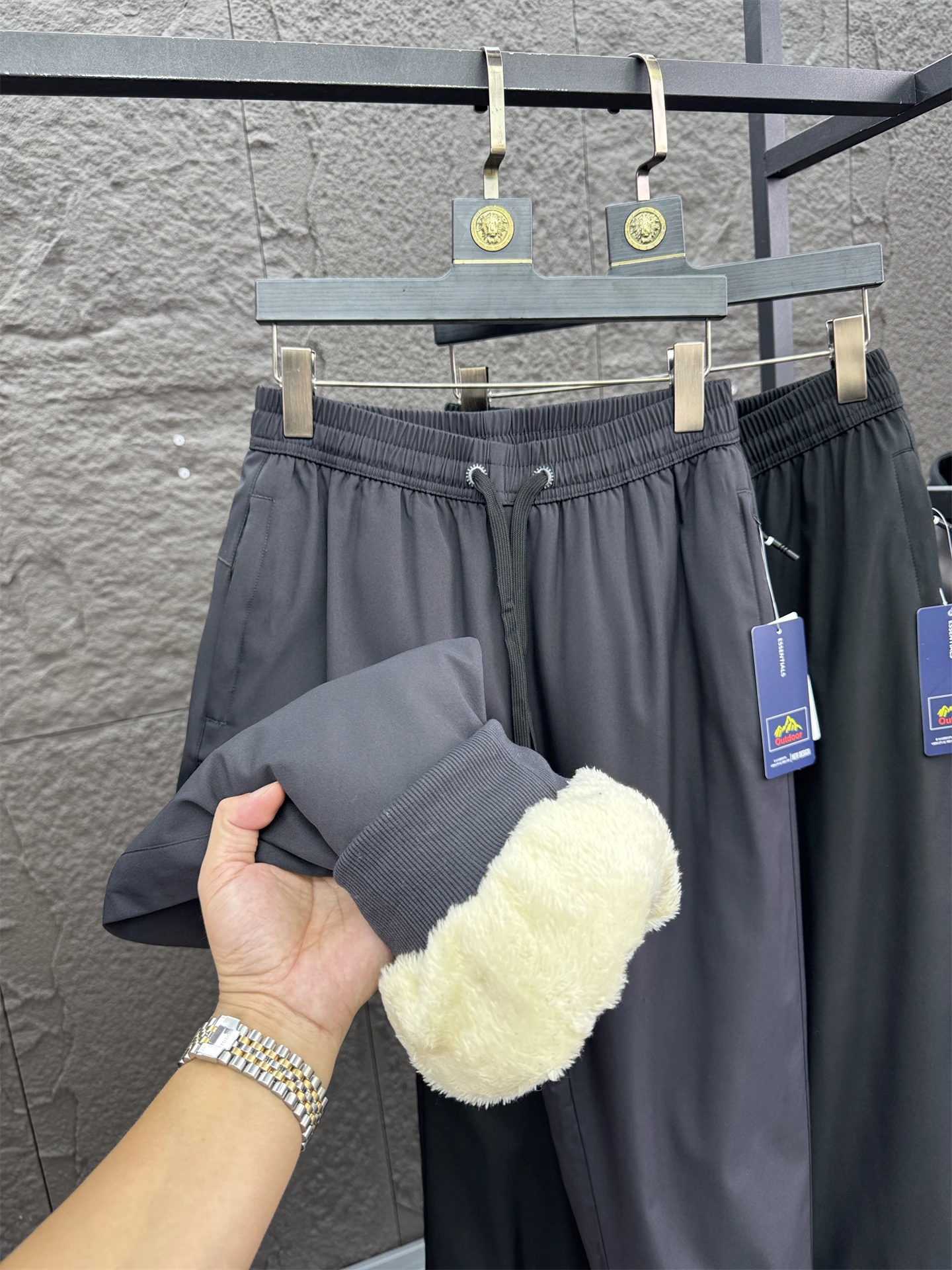 

Мужские зимние брюки с манжетами на подкладке Thiened Fce, удобные теплые брюки, повседневные свободные брюки из полиэфирного волокна, микроэластичные