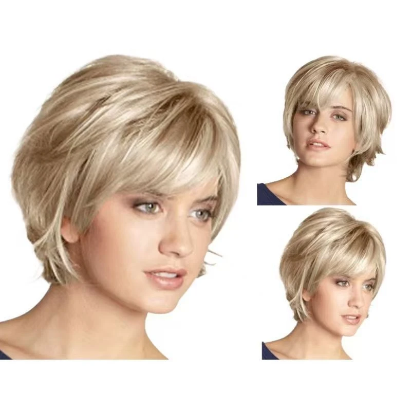 

European and American fashion women's fluffy natural golden short straight synthetic hair wig