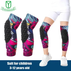 1 çift genç çocuk spor Anti-çarpışma diz pedleri için elastik nefes diz desteği bisiklet basketbol futbol kaykay